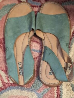 Born Women's Aqua Leather Slide Sandals